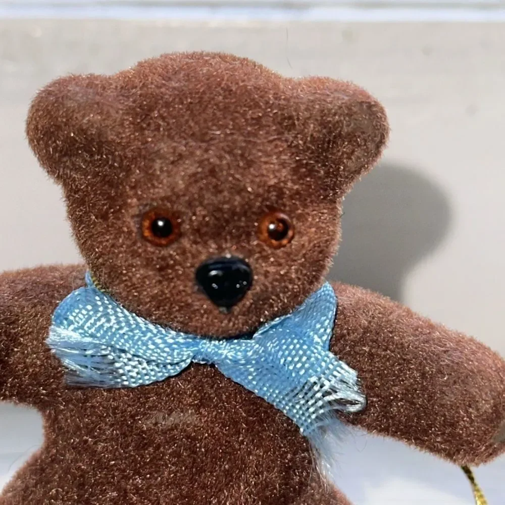Vintage EH brand flocked‎ brown bear Christmas tree ornament